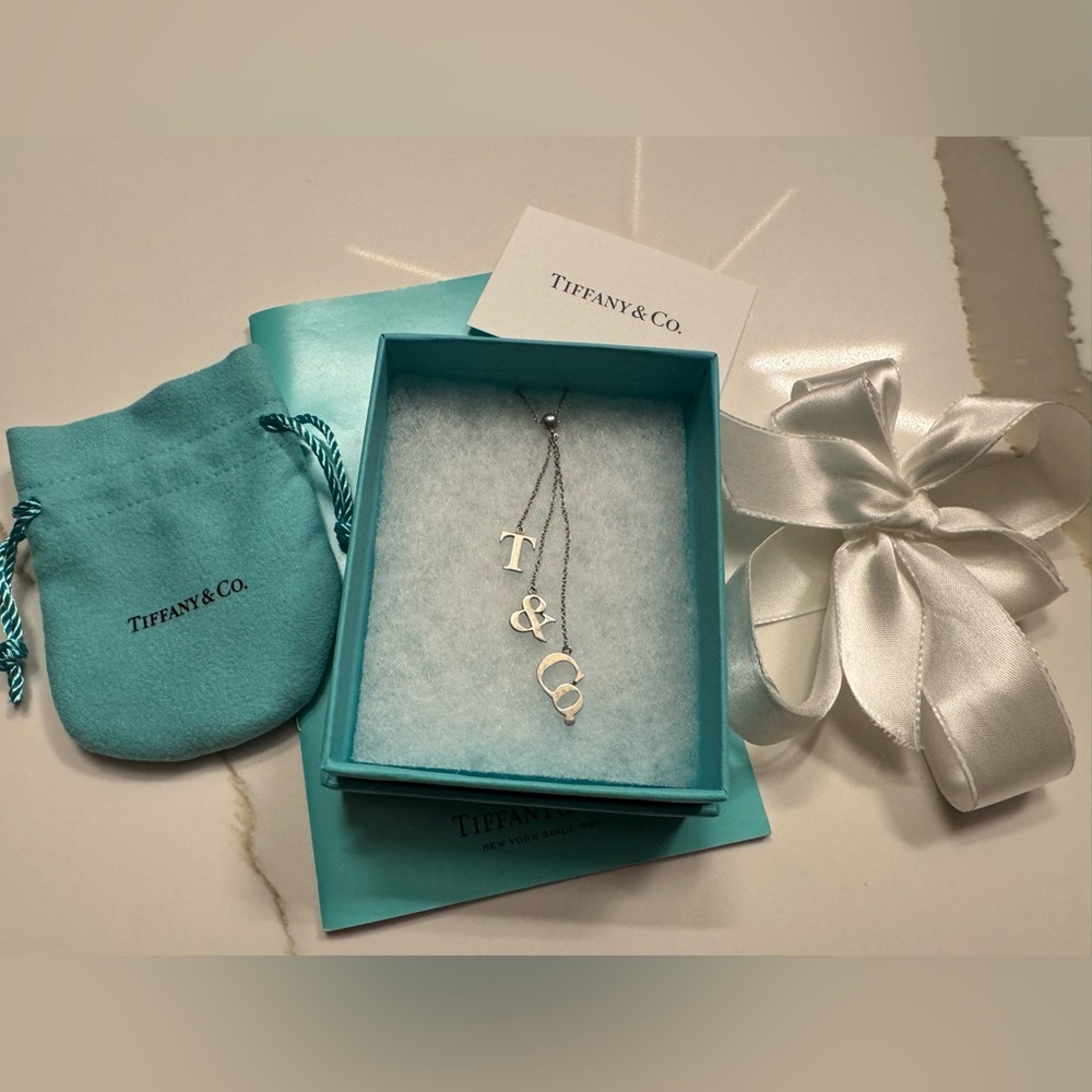 Tiffany & Co. Rare 925 Silver T&Co Dangle Letters Logo Pendant 16" Necklace